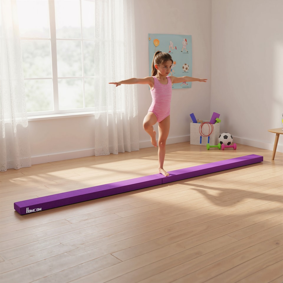 image 1 of HOMCOM 2.4m Balance Beam Trainer Fold Performance Gymnastics, Purple