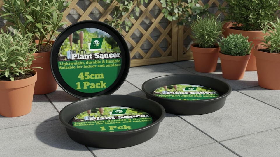 image 1 of Pack of 3 45cm Extra Large Plant Pot Saucers Black Heavy Duty Greenhouse Large Container Drip Trays Deep Dish