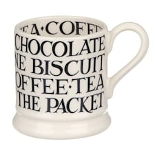Mug: 1 x 300ml Emma Bridgewater Black Toast All Over Writing 1/2 Pint Mug, Ceramic White