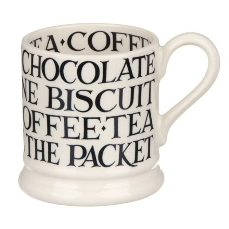 image 1 of Mug: 1 x 300ml Emma Bridgewater Black Toast All Over Writing 1/2 Pint Mug, Ceramic White