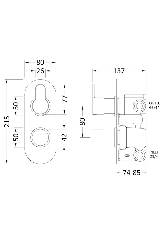 image 1 of Balterley Consall Contemporary Round Twin 3-Way Thermostatic Shower Valve with Diverter, Brushed Pewter
