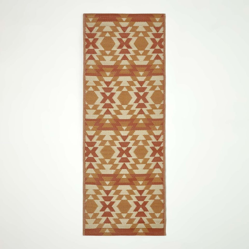 image 1 of Homescapes Outdoor Rug Runner Luxury Waterproof Reversible, 75 x 200 cm, Orange, Anya Aztec | Orange | Orange and White