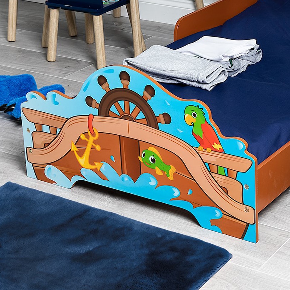 image 1 of Kids Pirate Themed Wooden Bed Frame w/ Guardrails - 70x140cm
