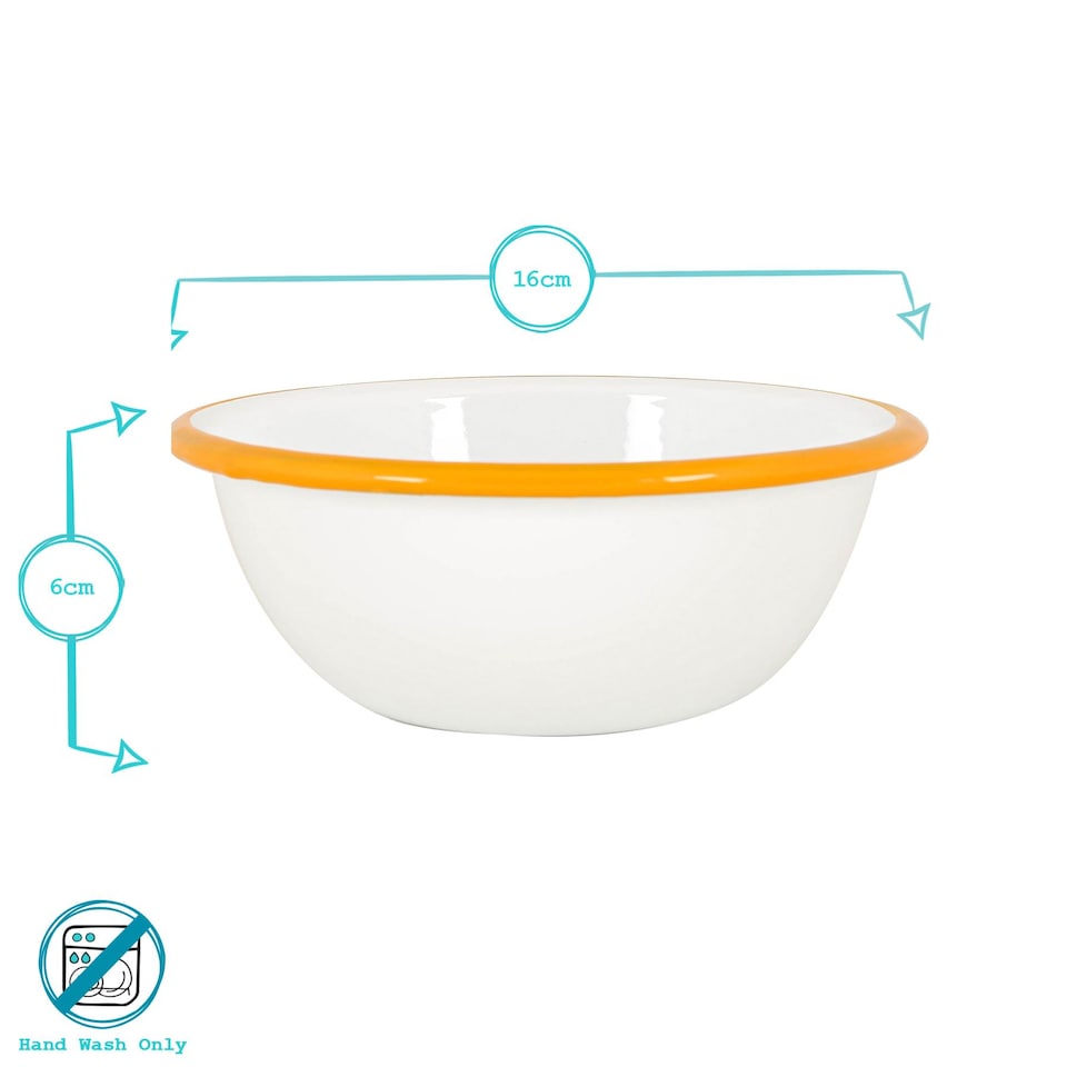 image 1 of Argon Tableware 16cm Coloured Enamel Bowls - Set of 6 - Lightweight Metal Camping Serving Bowls for Snacks, Pasta, Salad | Yellow | Yellow