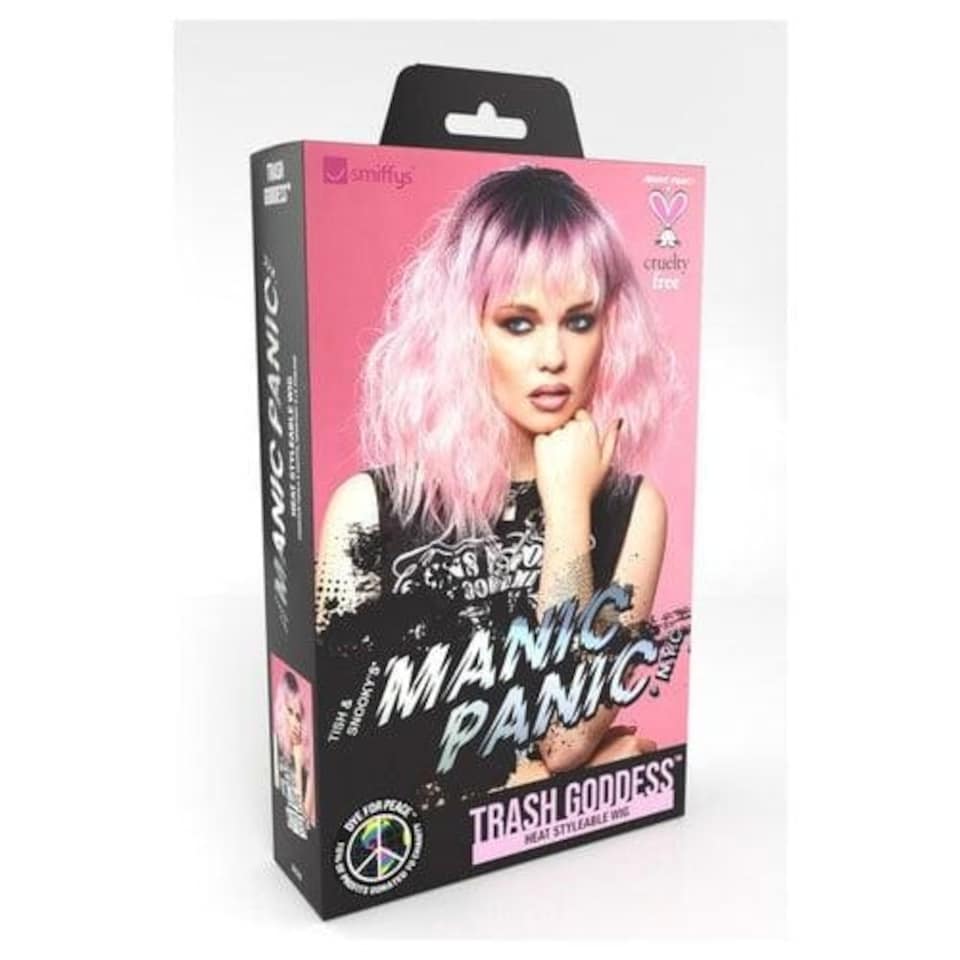 image 1 of Manic Panic Love Kitten Trash Goddess Cotton Candy Pink Wavy Midlength Hair Wig