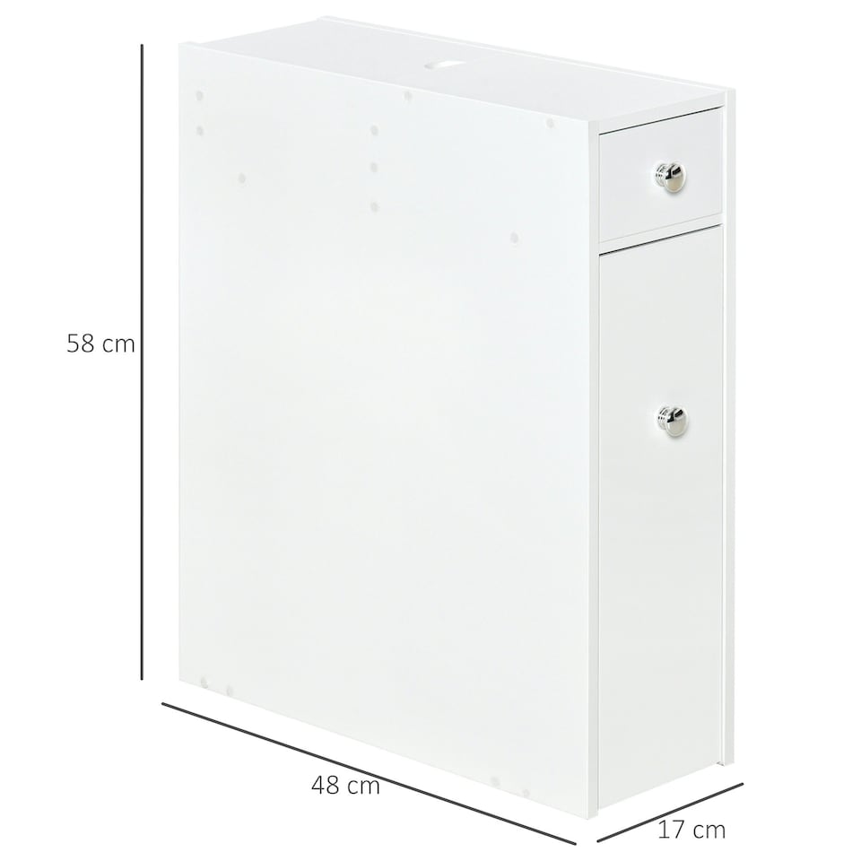 image 1 of HOMCOM Slim Floor Cabinet Narrow Wooden Storage with Drawers Bathroom White