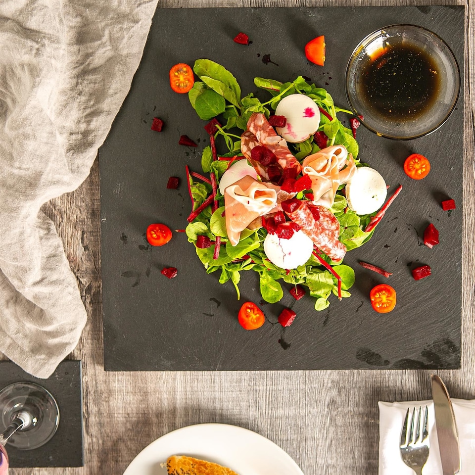 image 1 of Argon Tableware Square Slate Placemats - Set of 24 Natural Stone Smooth Edge Slate Dinner Mats Dinnerware Plate Placemats 33cm