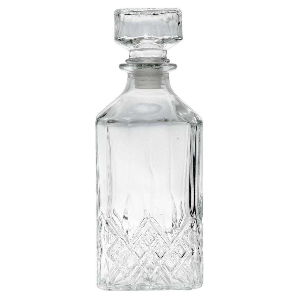 image 1 of 1L Round Glass Whisky Whiskey Decanter Cut Look Carafe Bar Spirits Brandy Sherry