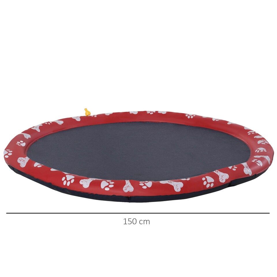 image 1 of PawHut 150cm Splash Pad Sprinkler for Pets Dog Bath Pool Non-slip Outdoor Red