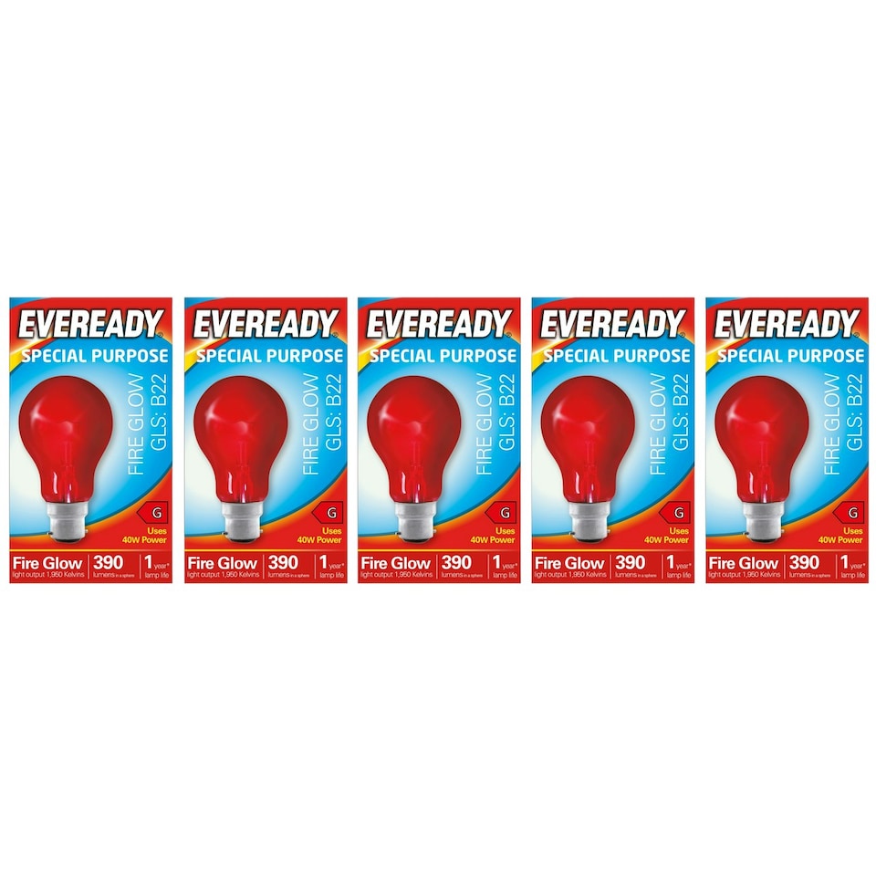 image 1 of Eveready B22 GLS 40W 1950k Fireglow Red Light Bulb  - Pack of 5