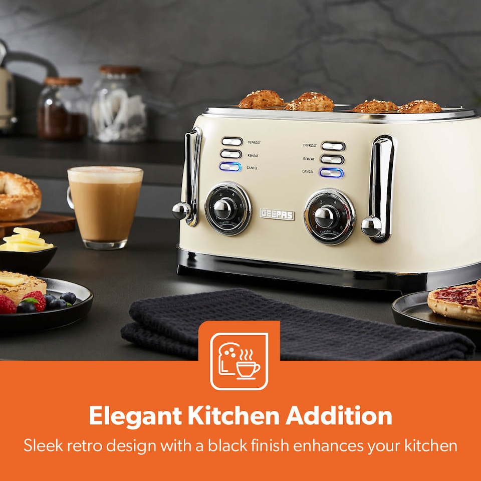 image 1 of GEEPAS 1.7L Electric Kettle & 4 Slice Bread Toaster Kitchen Combo Set | Cream Retrovive | Cream