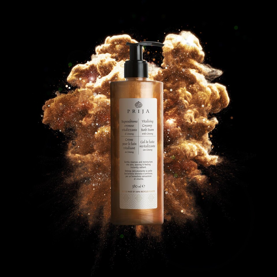image 1 of Prija Vitalising Creamy Bath Foam with Panax Ginseng Root Extract, Moisturising and Relaxing Shower and Bath Gel, Gently Cleanses, Vegan Friendly 380ml