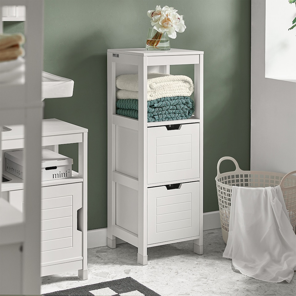 image 1 of SoBuy FRG127-W,Narrow Bathroom Cabinet with 2 Drawers and 1 Shelf | White | White