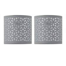 First Choice Lighting Set of 2 Grey Laser Cut 15.5cm Table Lamp Shades Grey