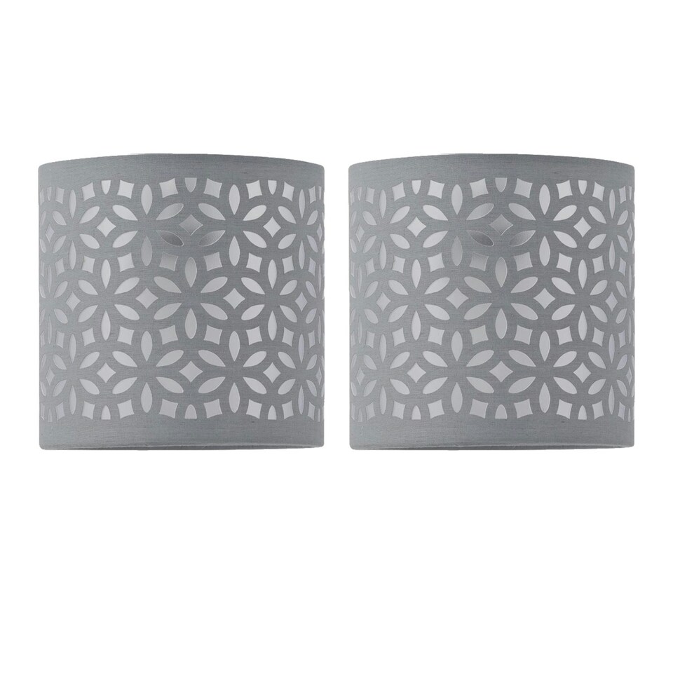 image 1 of First Choice Lighting Set of 2 Grey Laser Cut 15.5cm Table Lamp Shades Grey