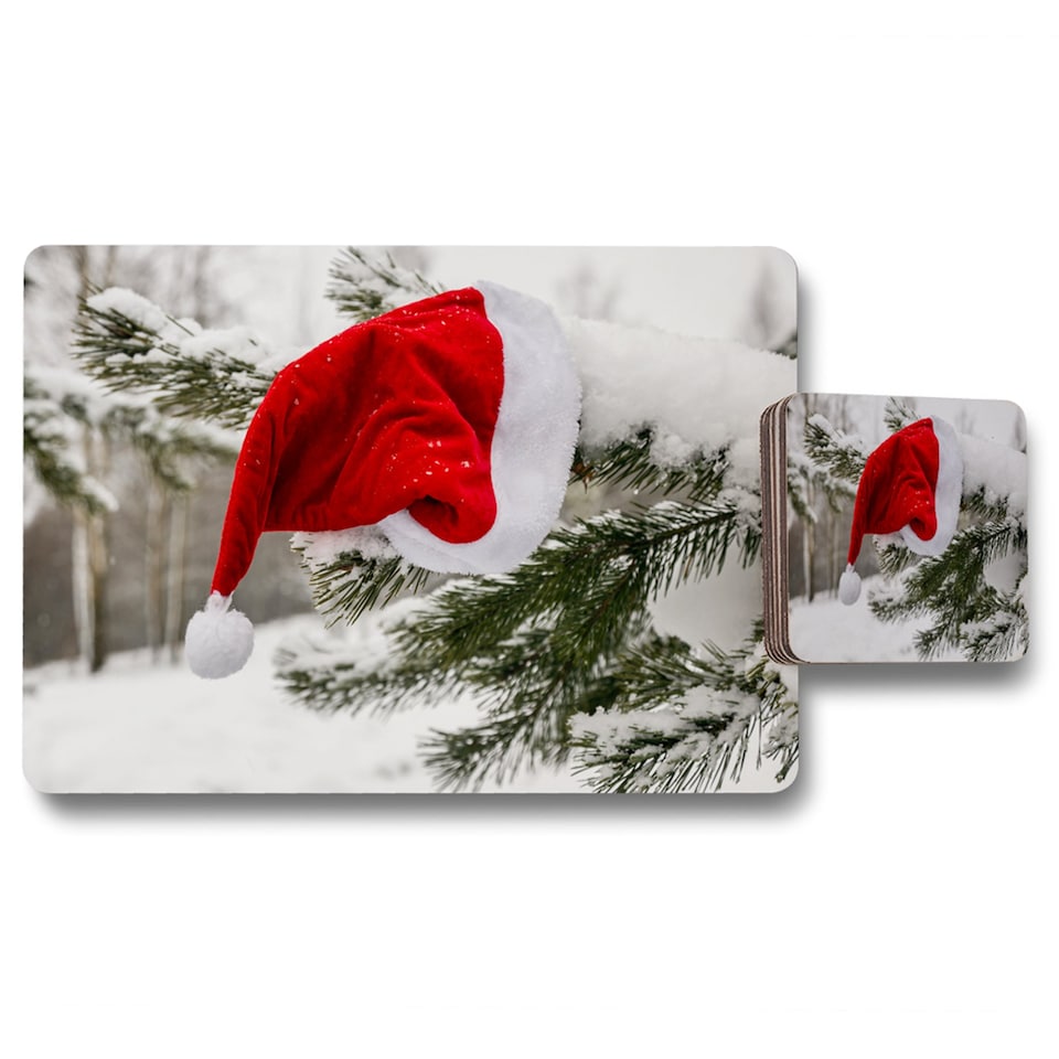 santa claus hat placemat coaster set | Multi
