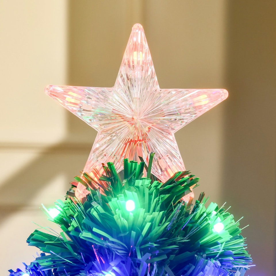 image 1 of HOMCOM 3FT Prelit Artificial Christmas Tree Fiber Optic Xmas Decoration, Green