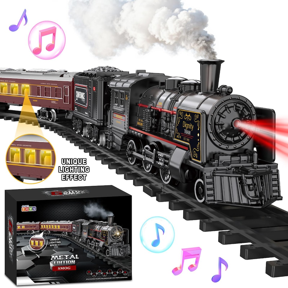 image 1 of Deluxe Edition Steam Train Set – Electric Classic Locomotive Toy with Lights, Real Smoke & Sounds