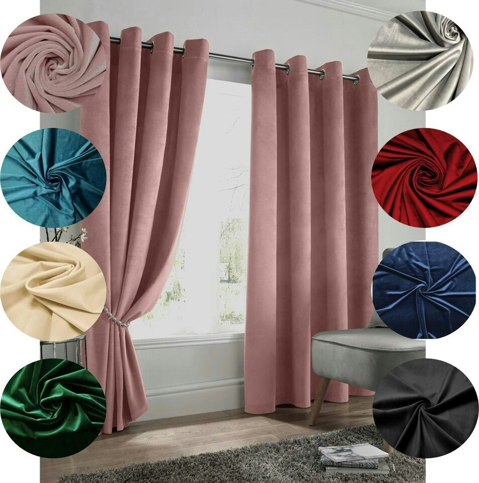 image 1 of Velvet Look Eyelet Ring Top Blackout Curtains - 229cm x 229cm - Blush