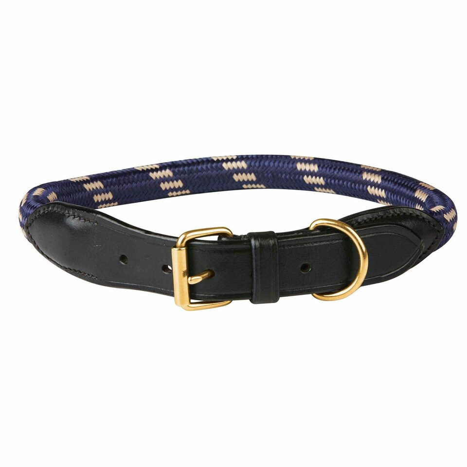 image 1 of Weatherbeeta Rope Leather Dog Collar - Navy/Brown - XL