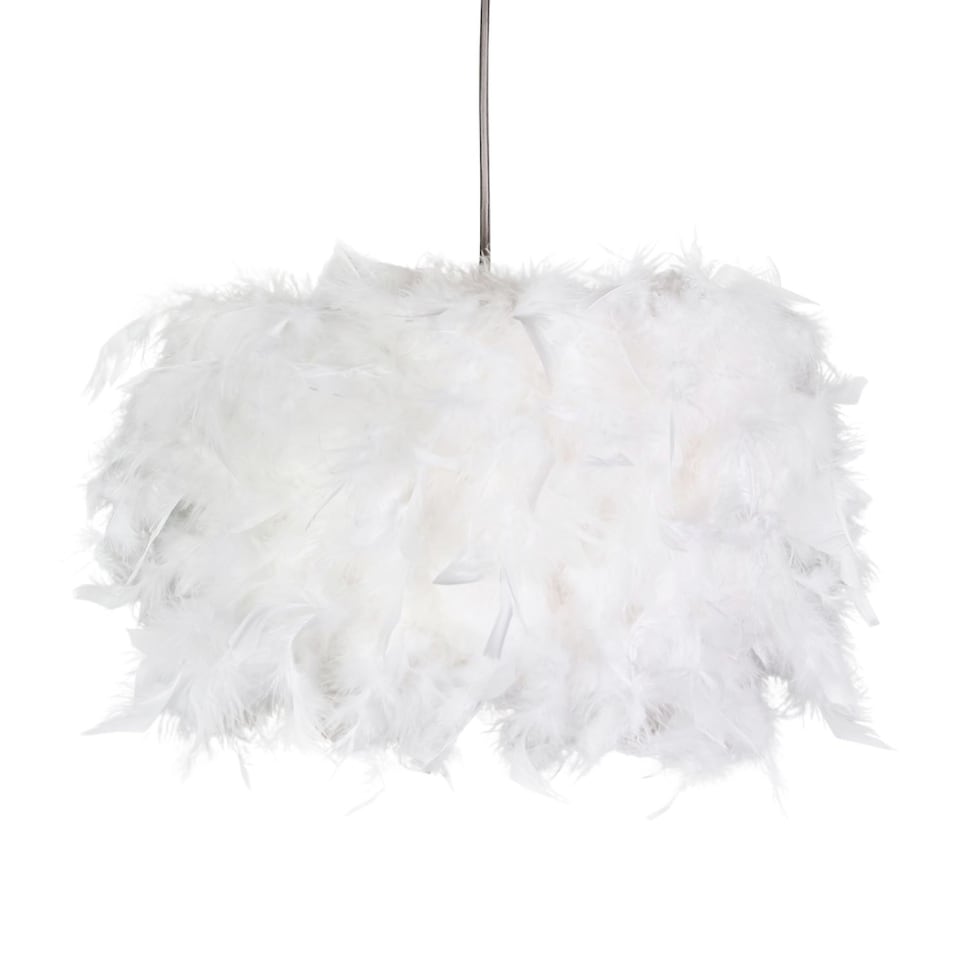 image 1 of Modern Designer Real White Feather Drum Lamp Shade with Inner Cotton Lining | White | White | 1