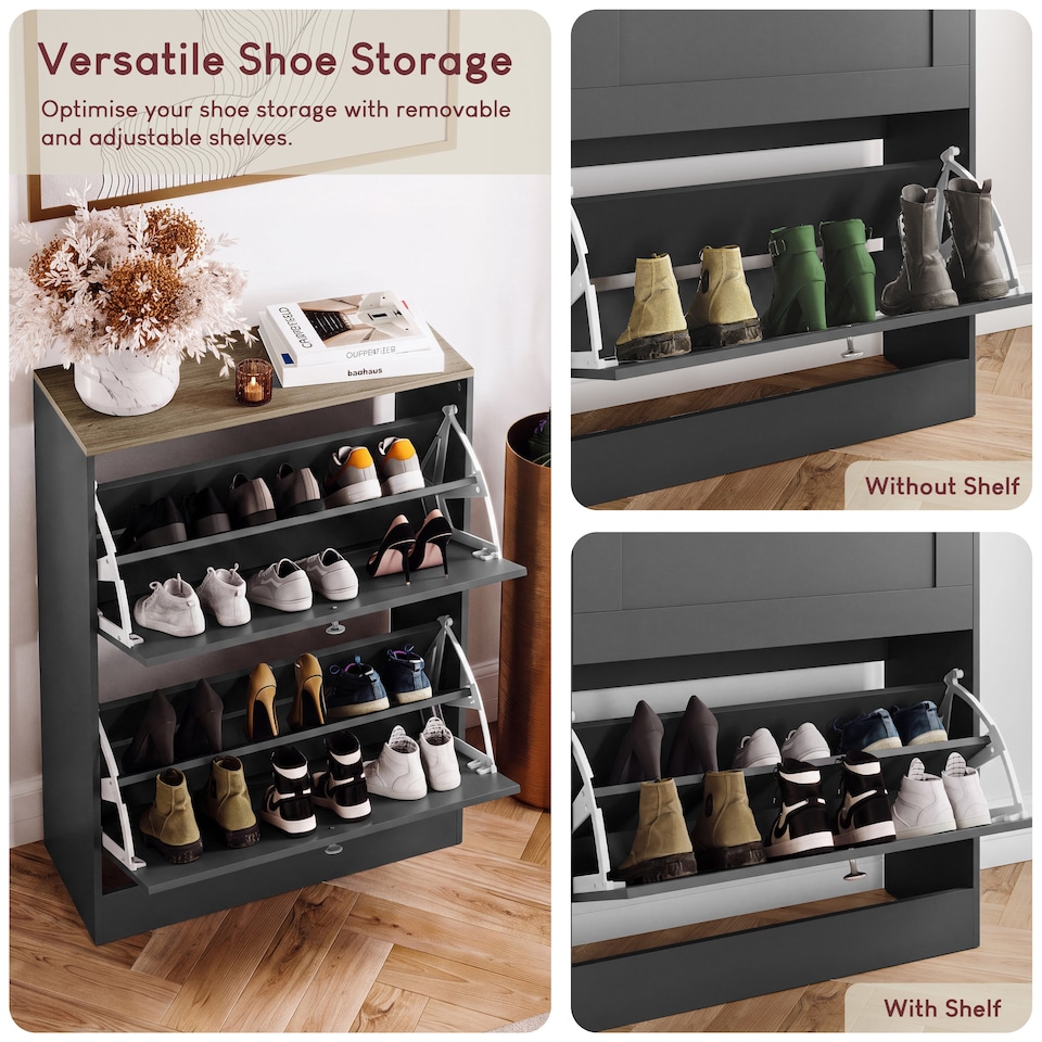 image 1 of Vida Designs Altino 2 Drawer Hallway Storage Shoe Cabinet Organiser - Charcoal Grey & Oak