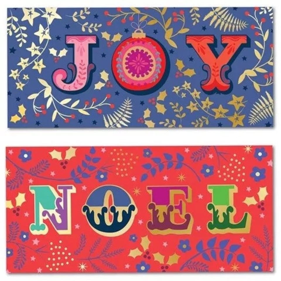 16 Pack Slim Christmas Cards Joy & Noel Design