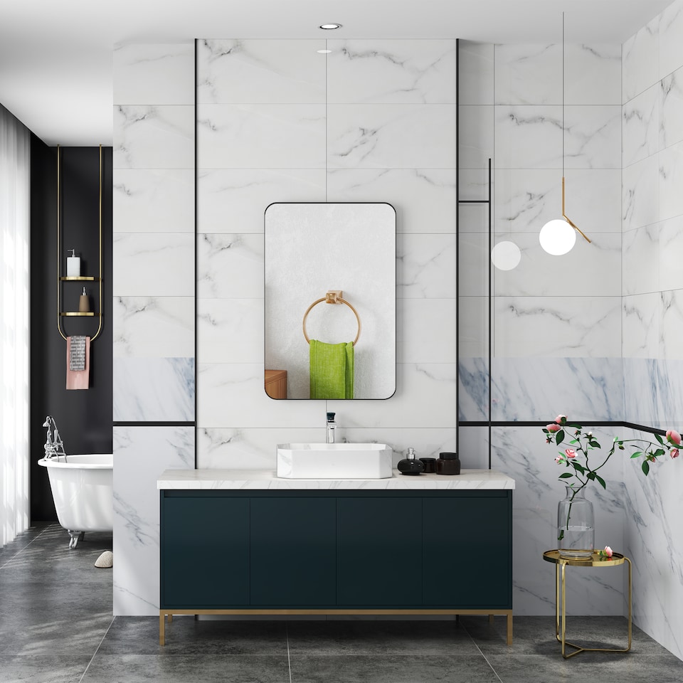 image 1 of HOMCOM Rectangle Bathroom Mirror, 60  90cm Metal Framed Wall Mirror, Decorative Mirror for Bedroom, Living Room, Entryway, Black