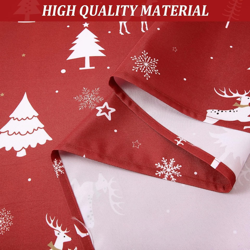 image 1 of London Boutique Christmas Tablecloth, Waterproof Spill‑Proof, Reindeer and Tree Print, Red, 54 x 54 in
