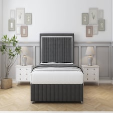 Sloomy Boston Chrome Graphite Dumfries Divan Bed With Mattress 4 Drawers With 26" Strutted Headboard & 12" Matching Footboard 5' King | Grey | Graphite | King | 1