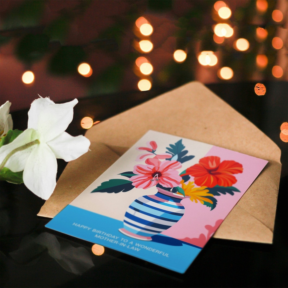 image 1 of Law Magnolia Lilies Modern Bold Colourful Mother in Law Birthday Card