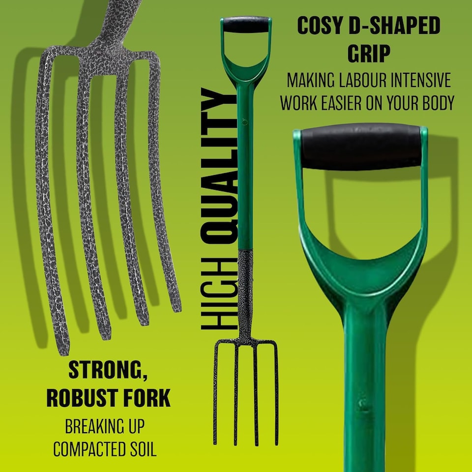 image 1 of Garden Border Digging Fork Gardening Tool 4 Tooth Handle Heavy Duty
