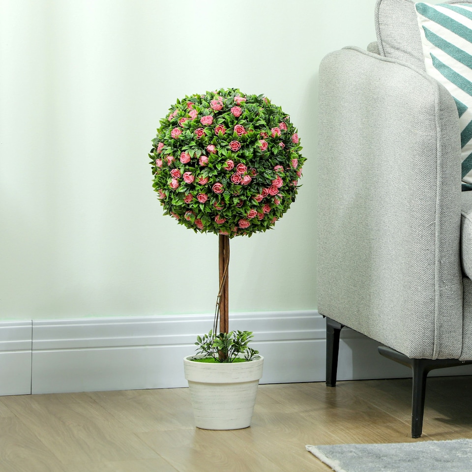 image 1 of HOMCOM Set of 2 Artificial Plants with Rose Flower in Pot, 60cm, Pink