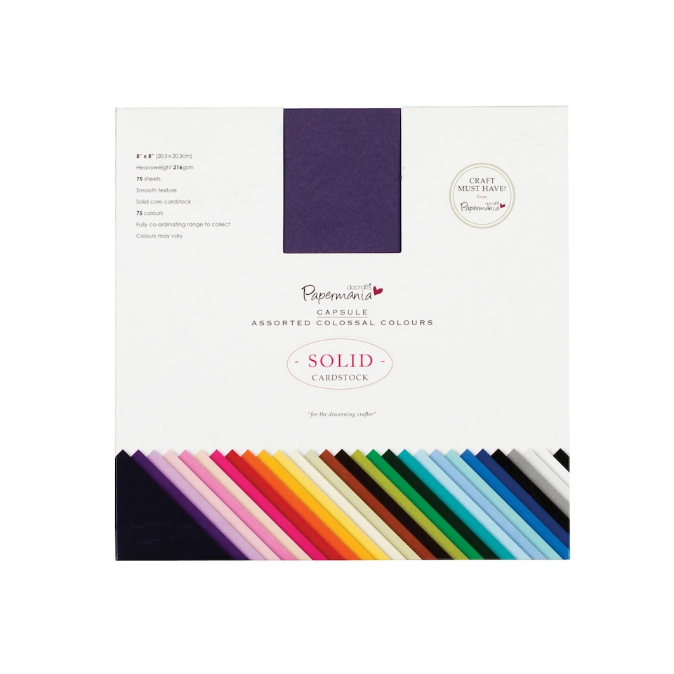 image 1 of Papermania Premium Colossal Cardstock, Multicoloured, 8 x 8", 75 Sheets