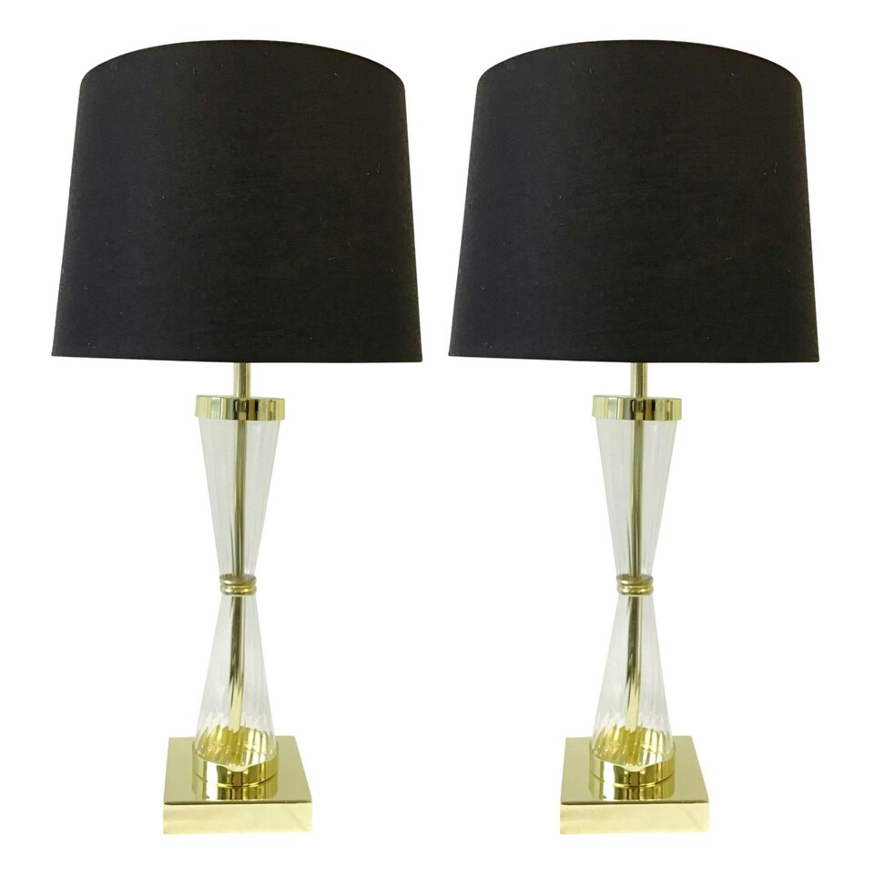 image 1 of Set of 2 Gold Touch Lamps with Black Cotton Shades Gold | Black