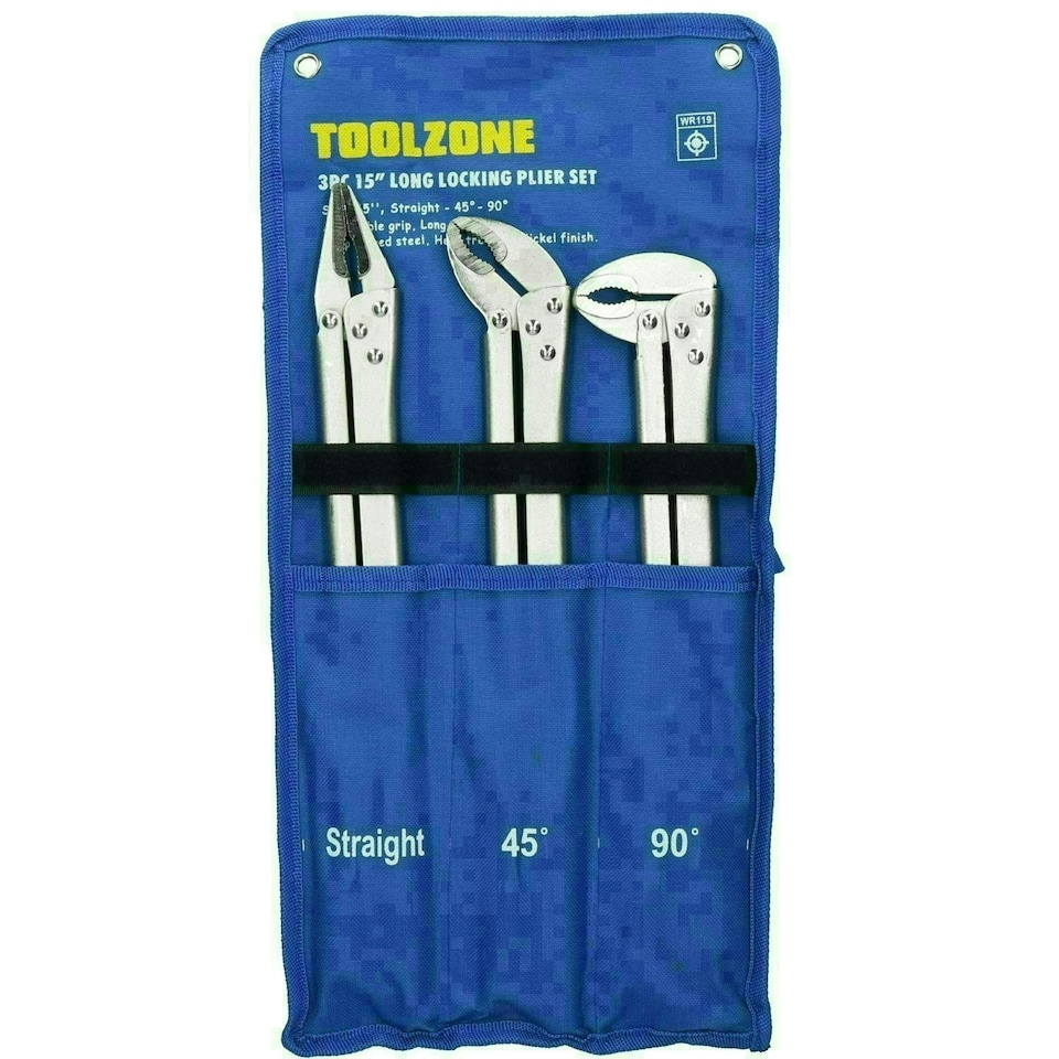 image 1 of 3pc 15" Extra Long Nose Locking Pliers Mole Grips Straight 45 + 90 Degree Bend