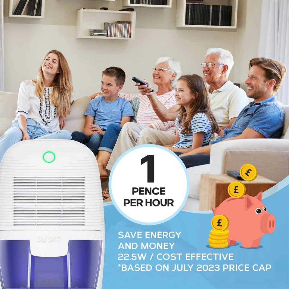 image 1 of Air Pro Mini Dehumidifier Portable Electric Mould & Damp Remover 300ml/Day Moisture Absorber 600ml Water Tank Condensation Remover | White | White / Purple | 1