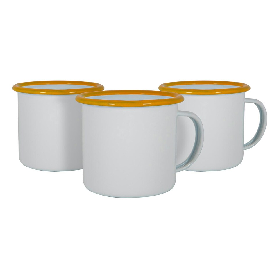 image 1 of Argon Tableware White Enamel Mugs - 375ml - Yellow - Pack of 6 Yellow