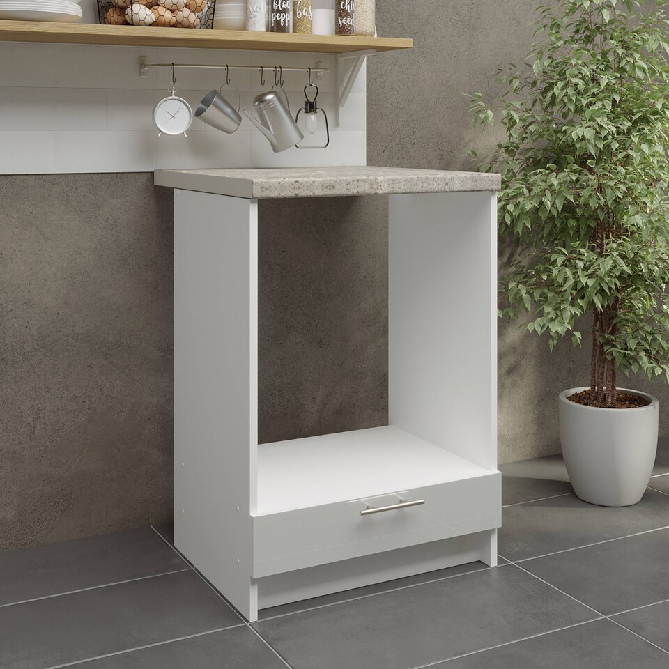 image 1 of JD Greta Kitchen Base Oven Unit 600mm Cabinet With Front 60cm White Gloss with Worktop