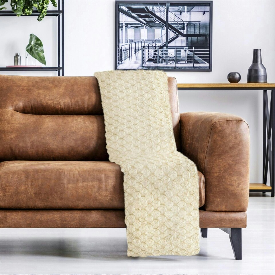 image 1 of Lush Faux Rabbit Fur Cream Throw 140x180cm