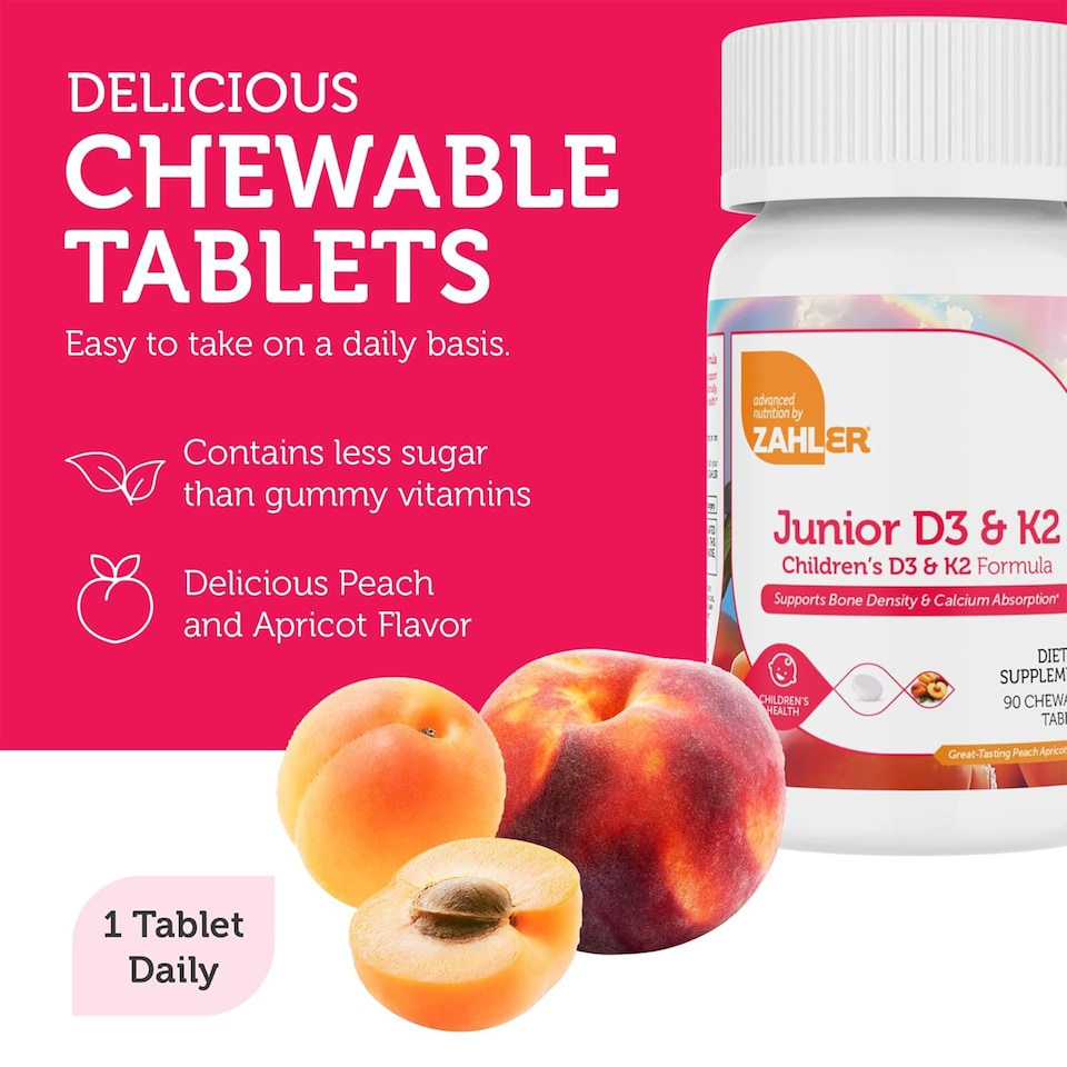 image 1 of Junior Vitamin D3 + K2 Chewable Tablets for Kids, 90c