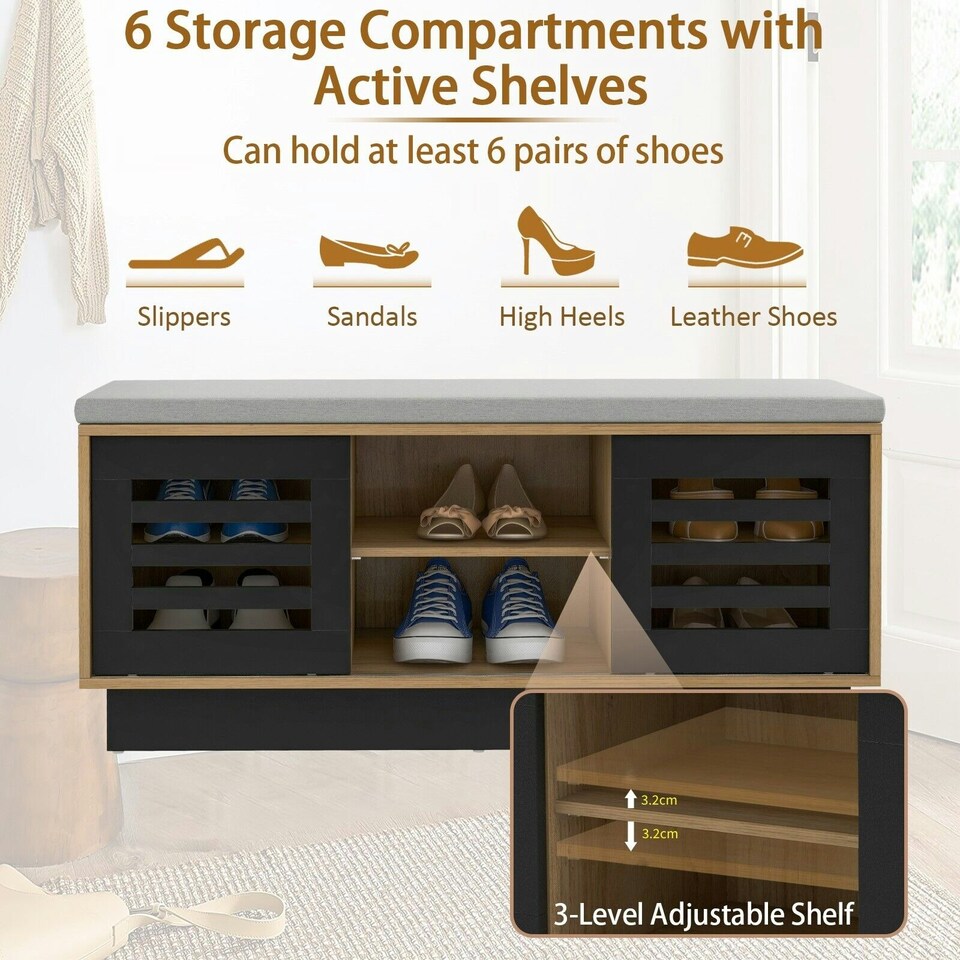 image 1 of COSTWAY Wooden Shoe Bench Shoe Storage Organizer Grey Grey
