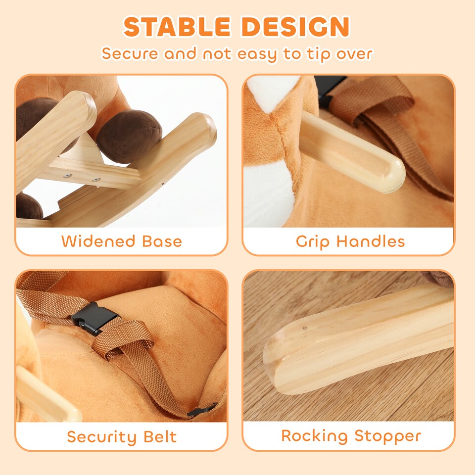 image 1 of AIYAPLAY Rocking Horse, Ride on Horse Deer Design with Animal Sounds, Brown