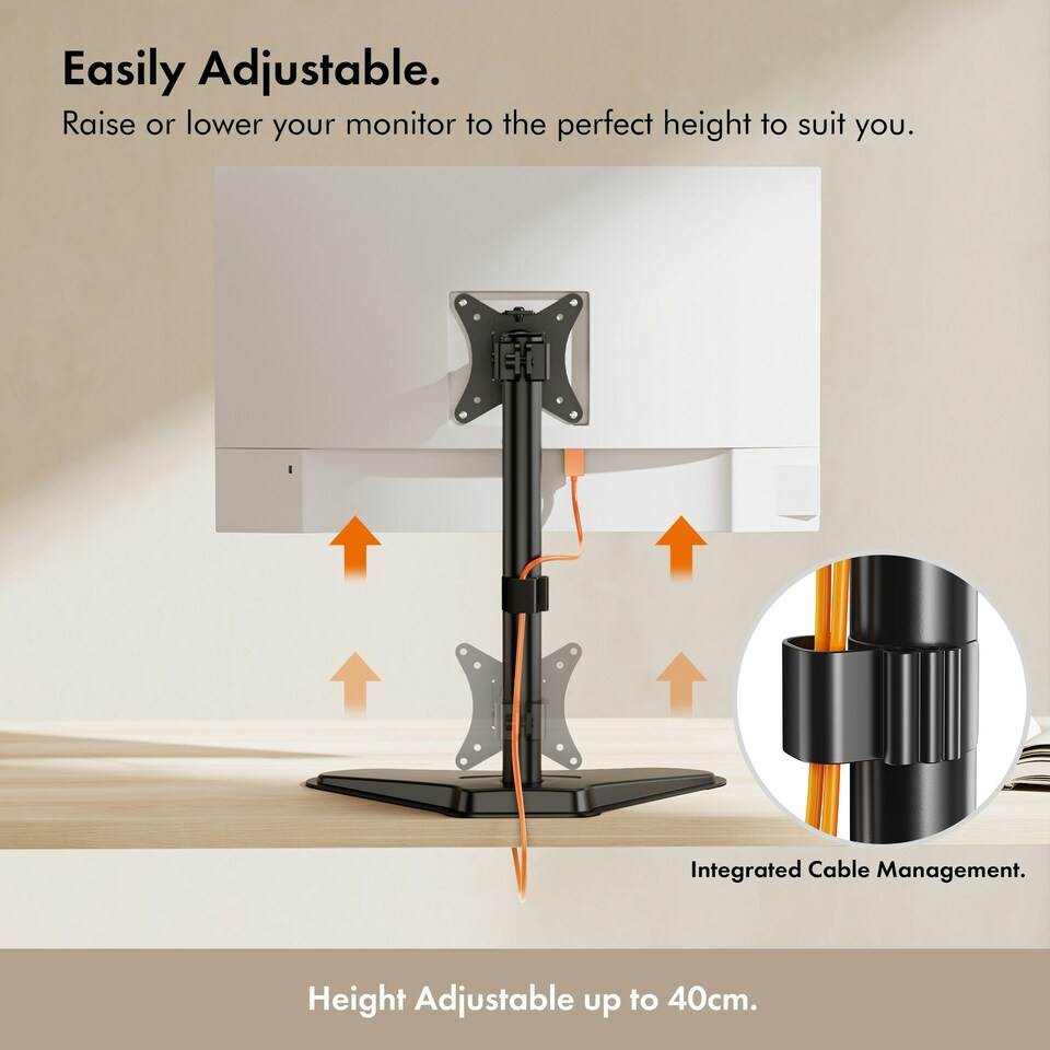 image 1 of VonHaus Height Adjustable Single Monitor Stand for 13-32" Screens