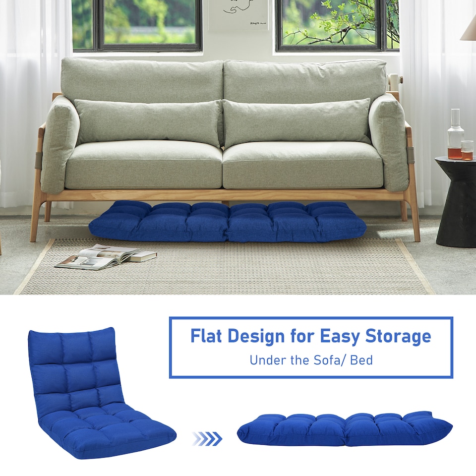 image 1 of COSTWAY 14 Position Adjustable Floor Chair Video Gaming Sofa Chair Blue