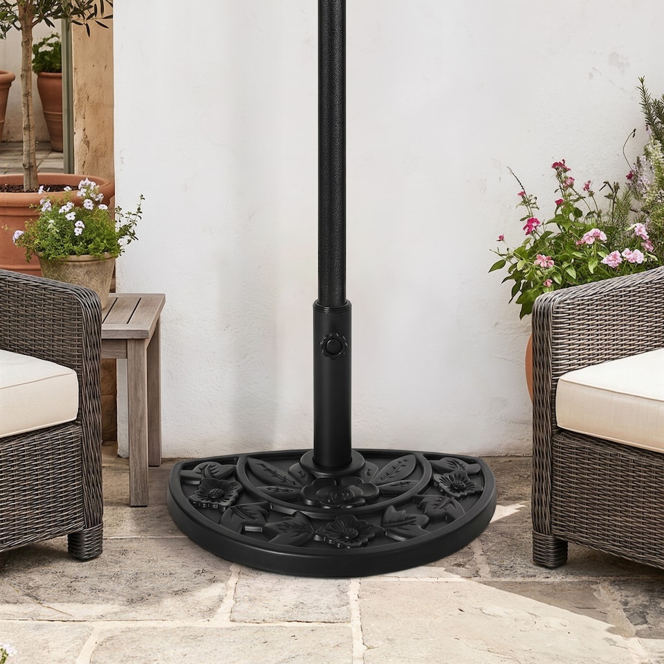 image 1 of Outsunny 9kg Half Round Parasol Base Heavy Duty Weighted Umbrella Holder Stand | Black | Black