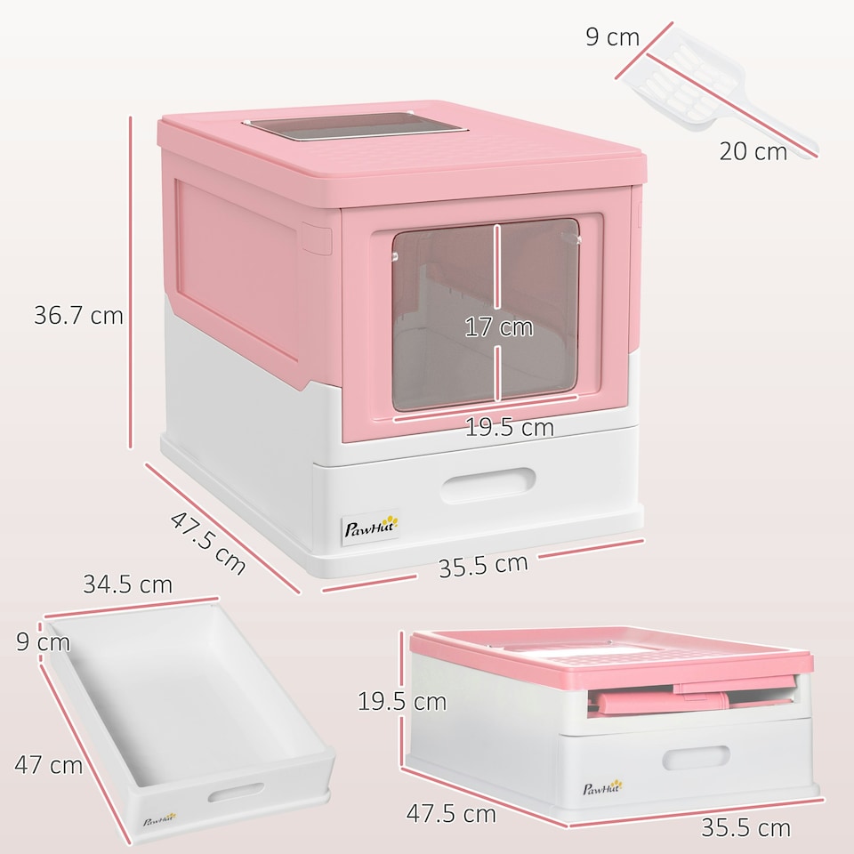 image 1 of PawHut Hooded Cat Litter Box, Pet Toilet w/ Scoop, Tray - Pink Pink