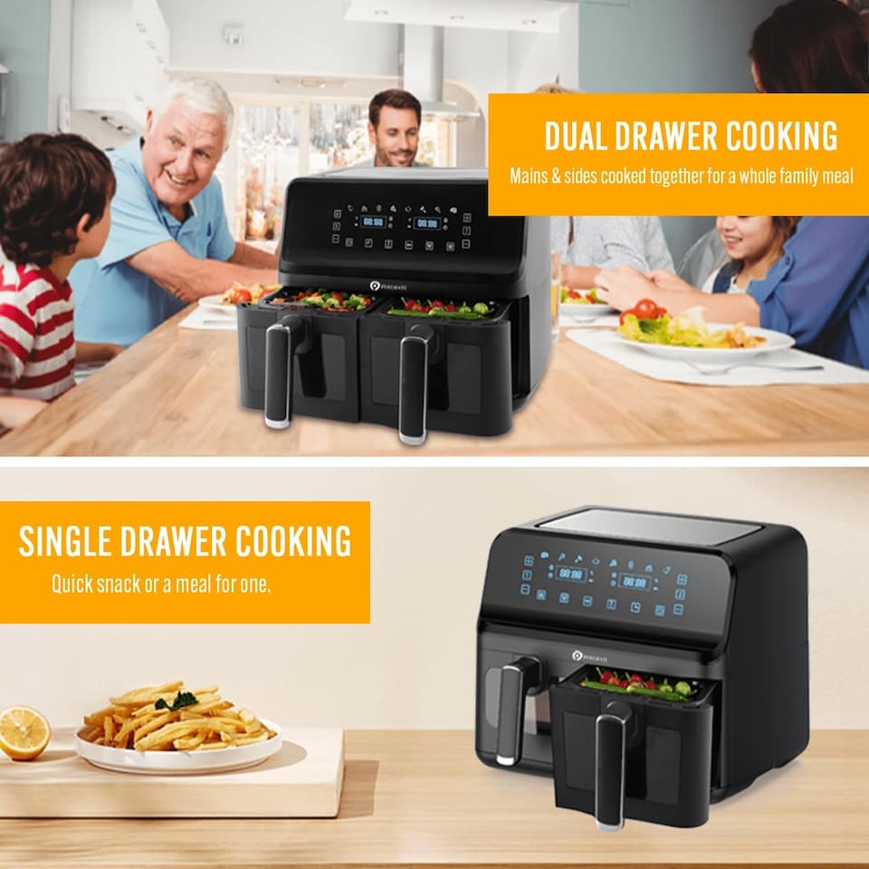 image 1 of PureMate 9 Litre Digital Dual Air Fryer - Black