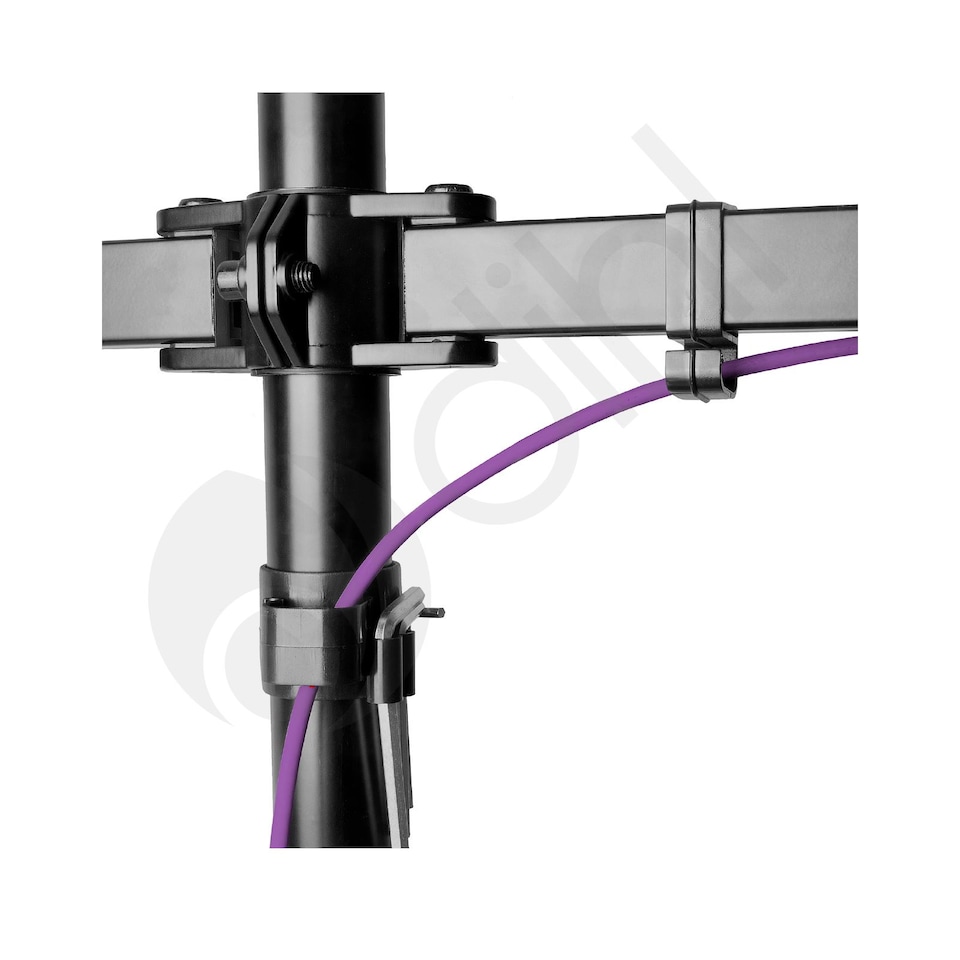 image 1 of Dihl Dual Monitor Desk Stand, Twin Monitor Mount for 13 to 27 Inch Screens, Height Adjustable Arms, Tilts 90Â°, Swivels 180Â°, Rotates 360Â°, VESA 75 or 100mm, Black