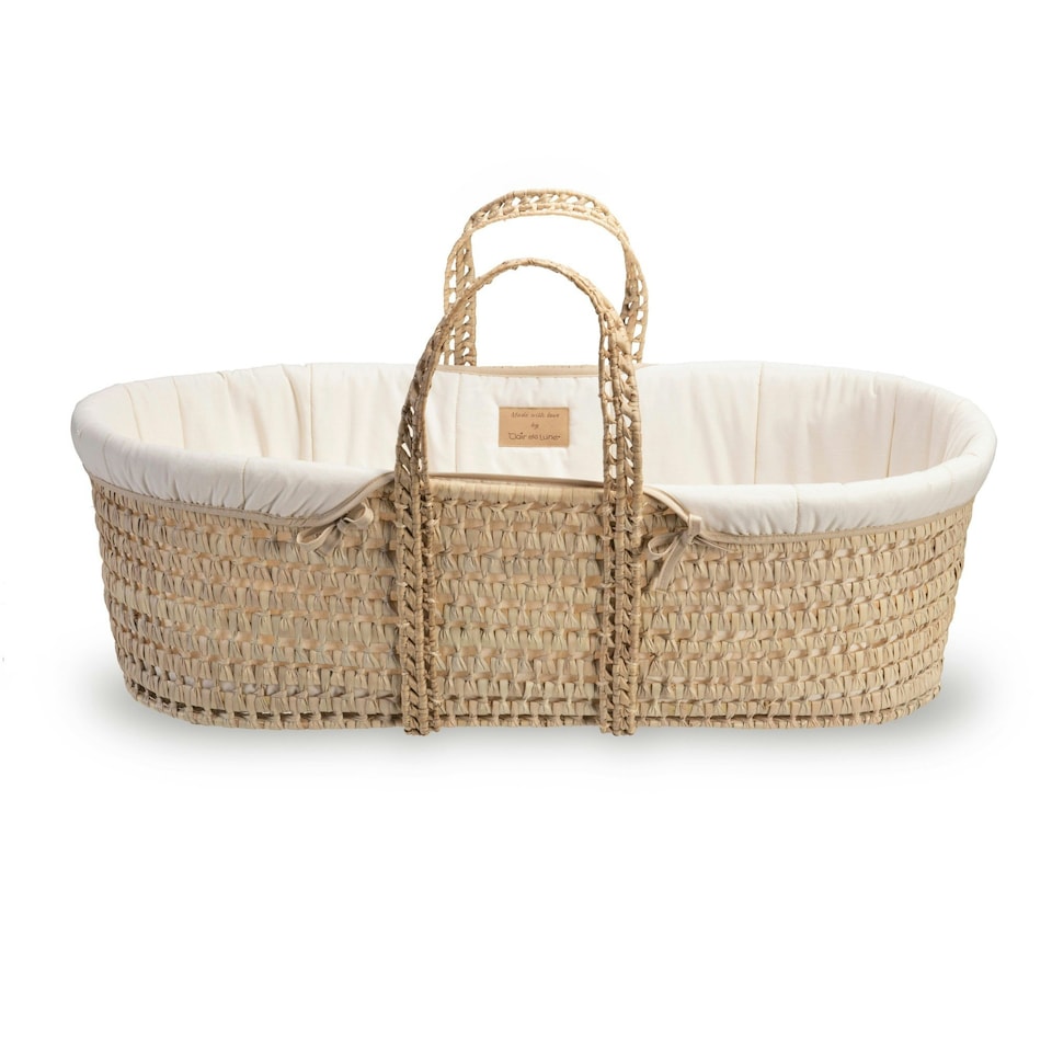 image 1 of Clair de Lune Organic Palm Moses Basket With Rocking Stand - Cream